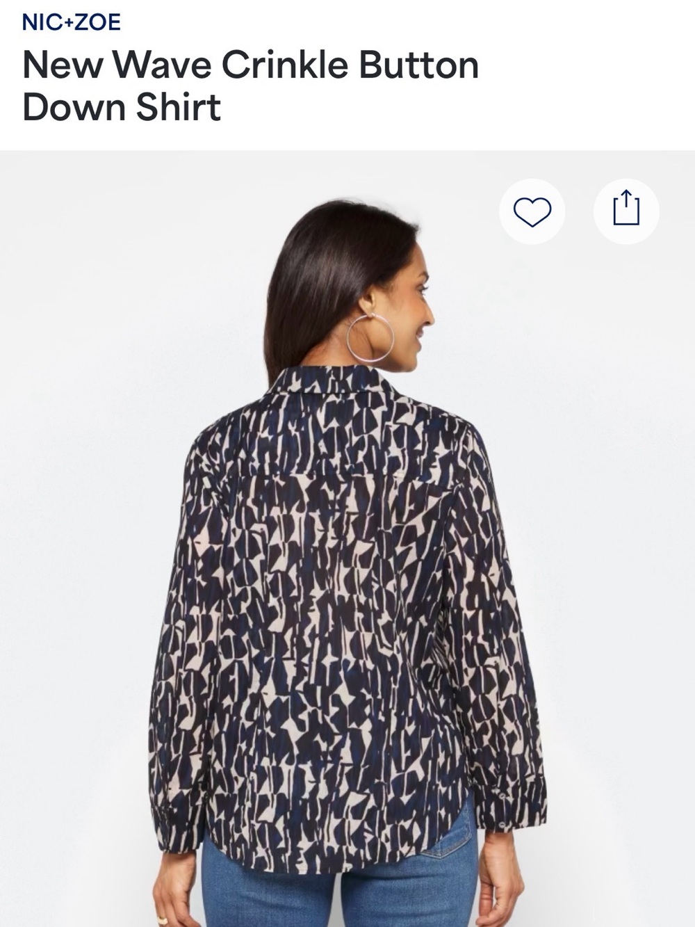 NIC+ZOE Navy & Cream Abstract Crinkle Button-Down Shirt - Picture 3 of 11
